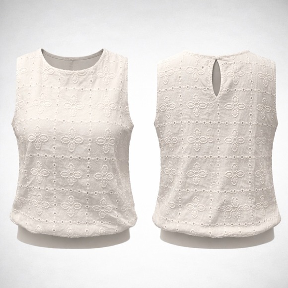 Blu Pepper Tops - Blu Pepper White Eyelet Sleeveless Blouse